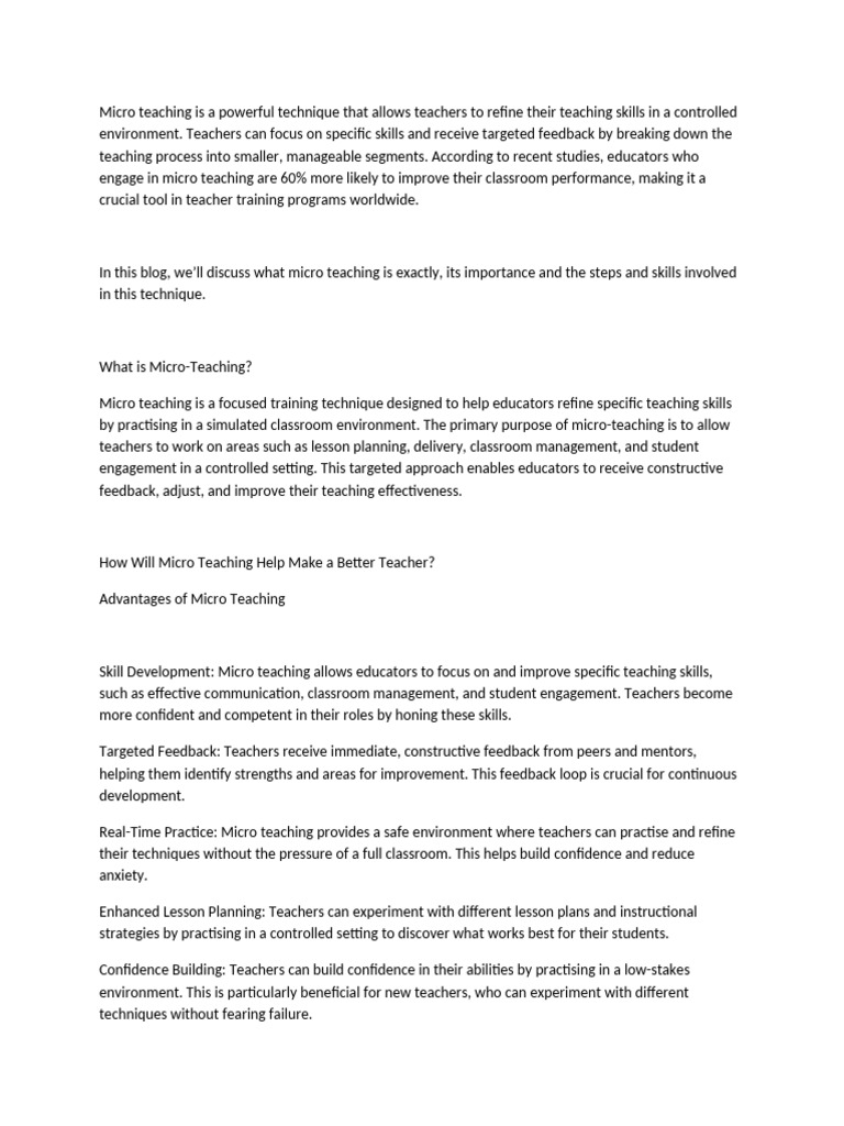Benefits of Micro Teaching for Educators | PDF | Teachers | Teaching Method