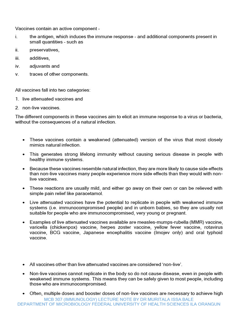 Vaccine Components Overview | PDF | Vaccines | Virus