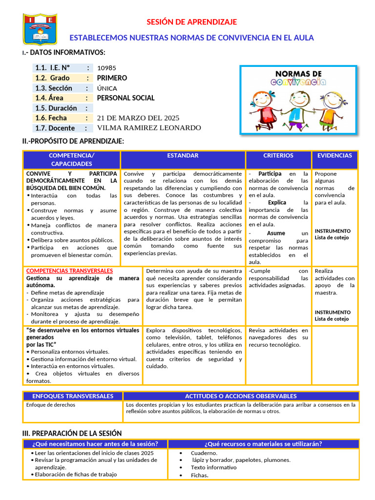 Normas de Convivencia en el Aula | PDF | Aprendizaje | Salón de clases
