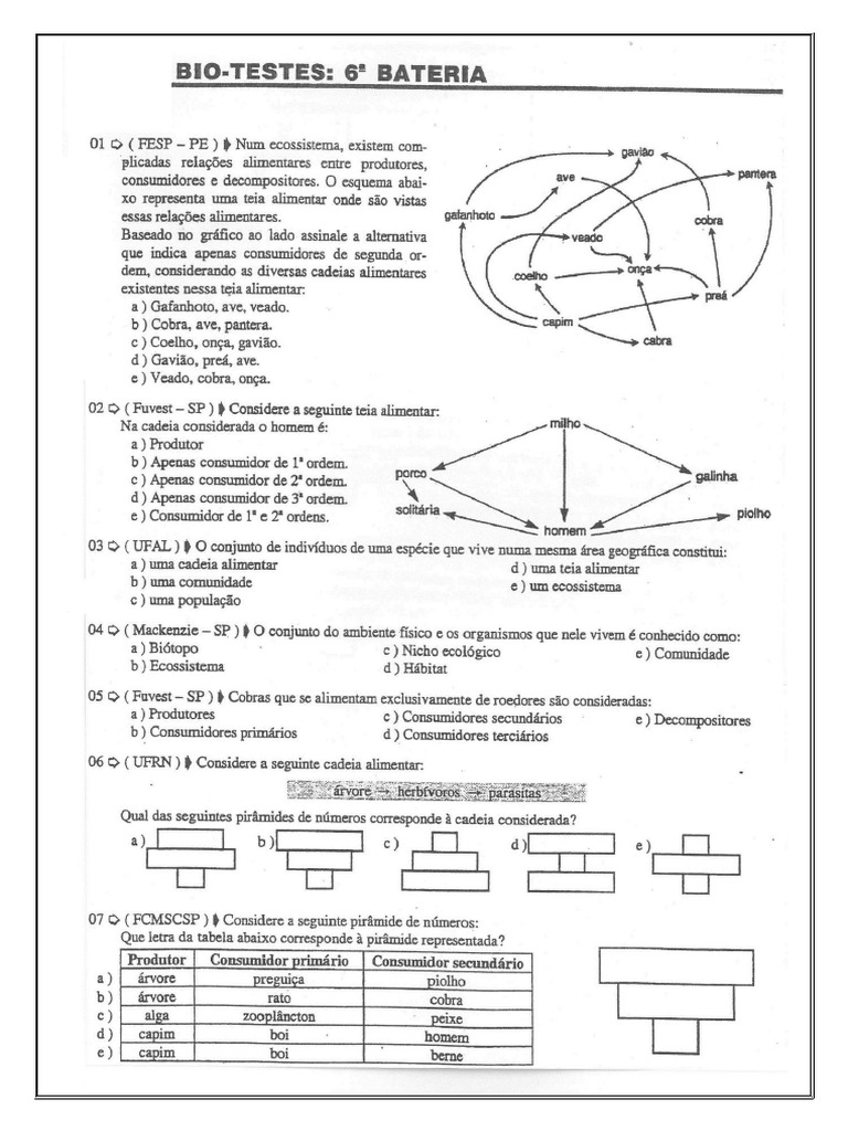Exercícios ecologia | PDF