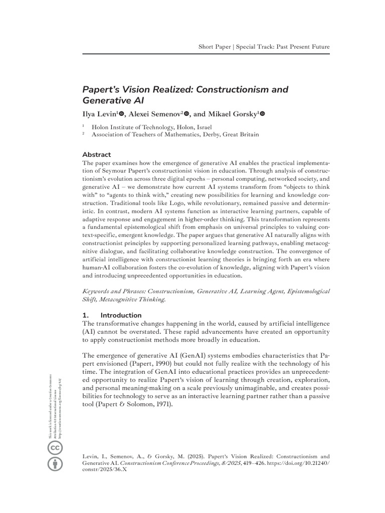 Papert's Vision Realized Constructionism and Generative AIIlya Levin ...