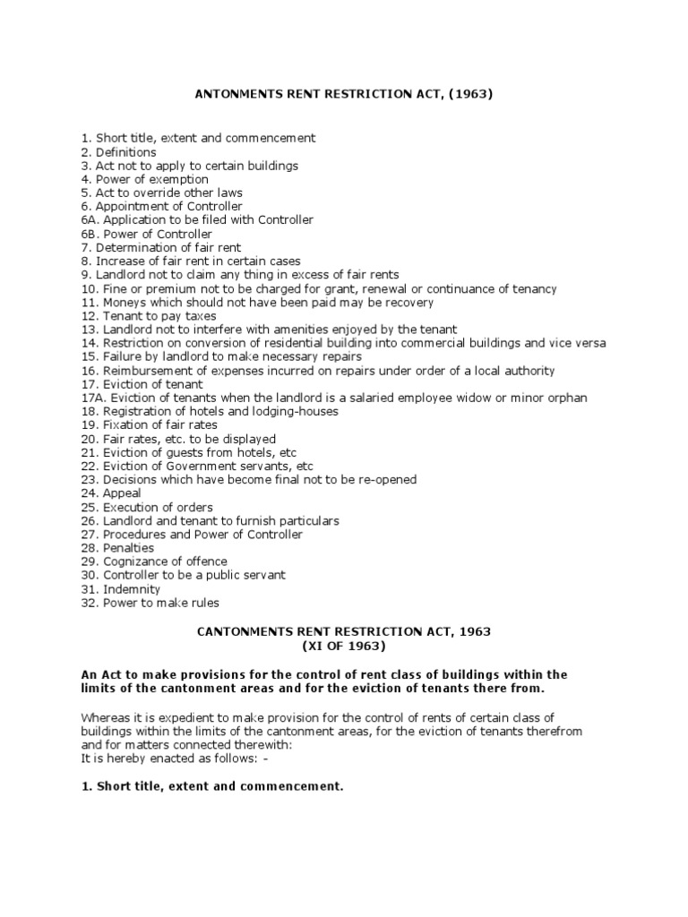 Cantonments Rent Restriction Act_ 1963 Leasehold Estate Eviction