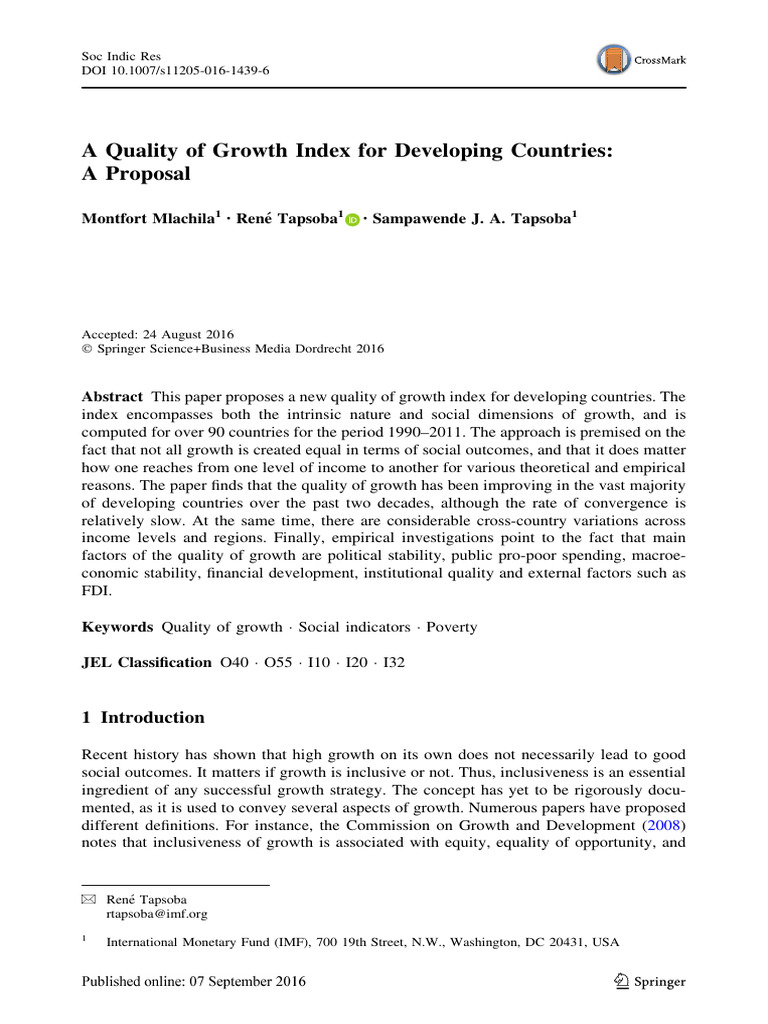 Quality of Growth Index for Developing Nations | PDF | Standard Score ...