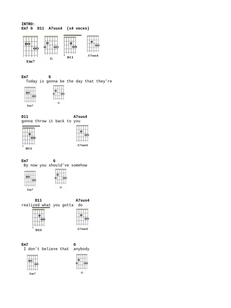 Wonderwall Chords and Lyrics Guide | PDF