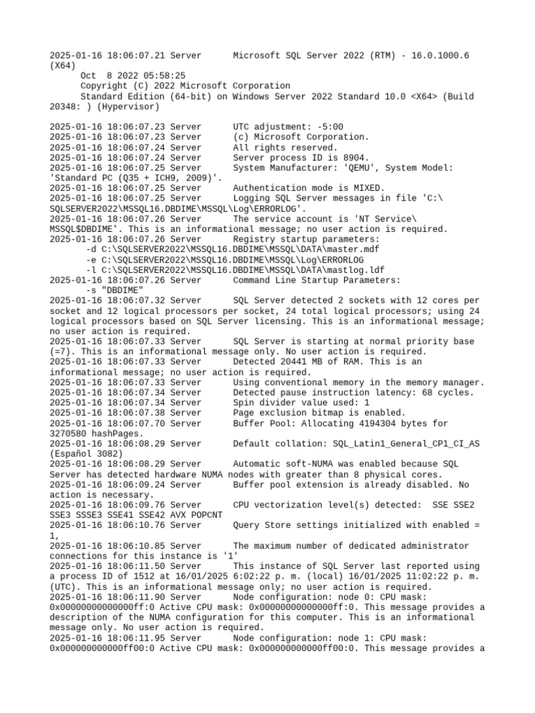 SQL Server 2022 Startup Log Details | PDF | Microsoft Sql Server ...