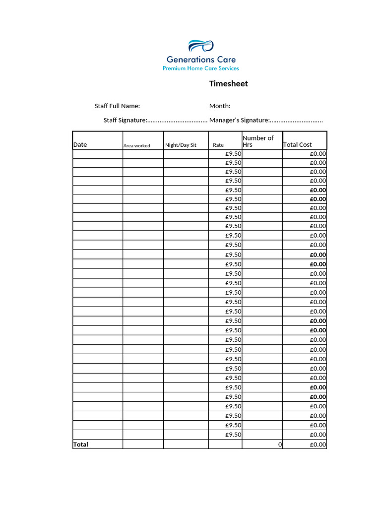 Monthly Staff Timesheet Template | PDF