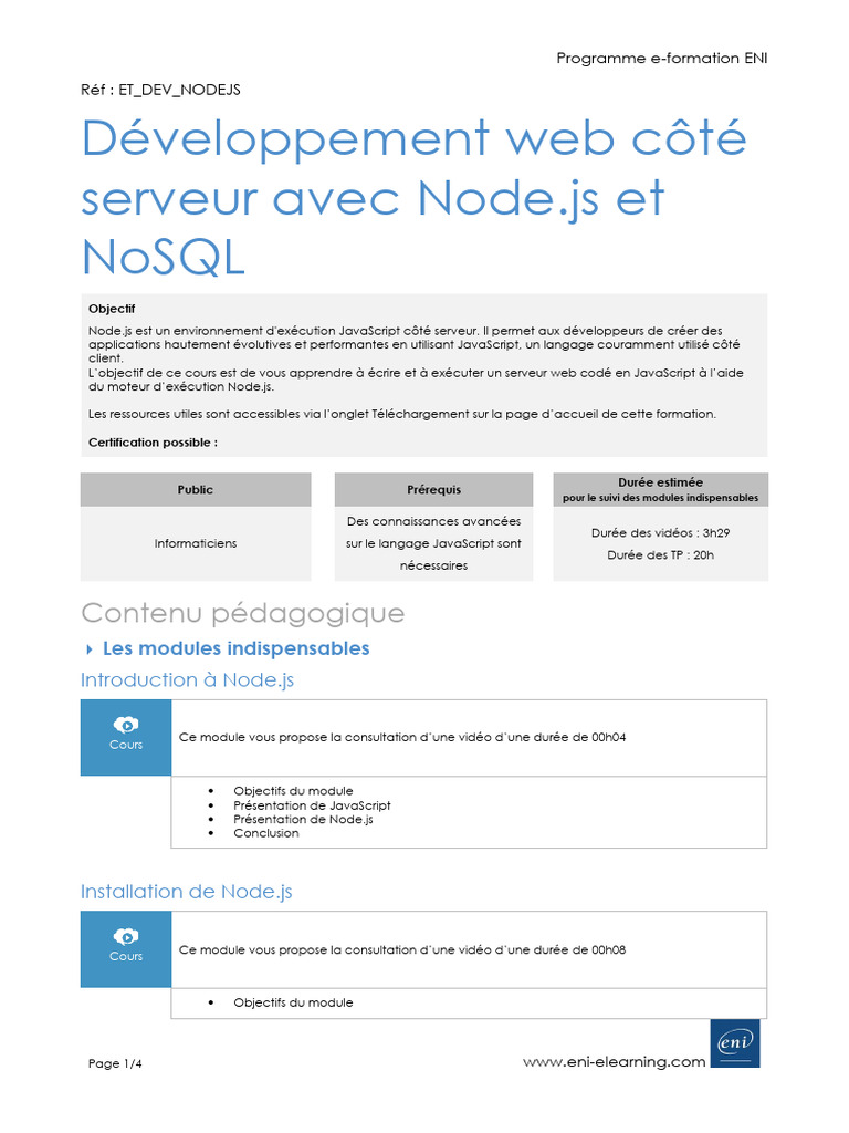 Formation Node.js et NoSQL pour développeurs | PDF | JavaScript | Internet
