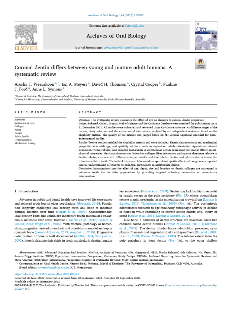 Coronal Dentin Differs Between Young and Mature Adult Humans A ...