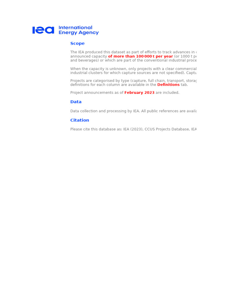 IEA CCUS Projects Database Overview | PDF | Carbon Capture And Storage ...