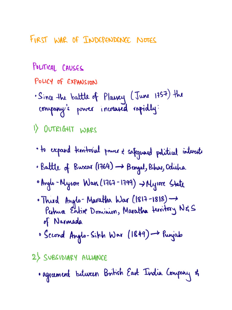 First War of Independence Notes | PDF | British Raj | Indian Rebellion ...