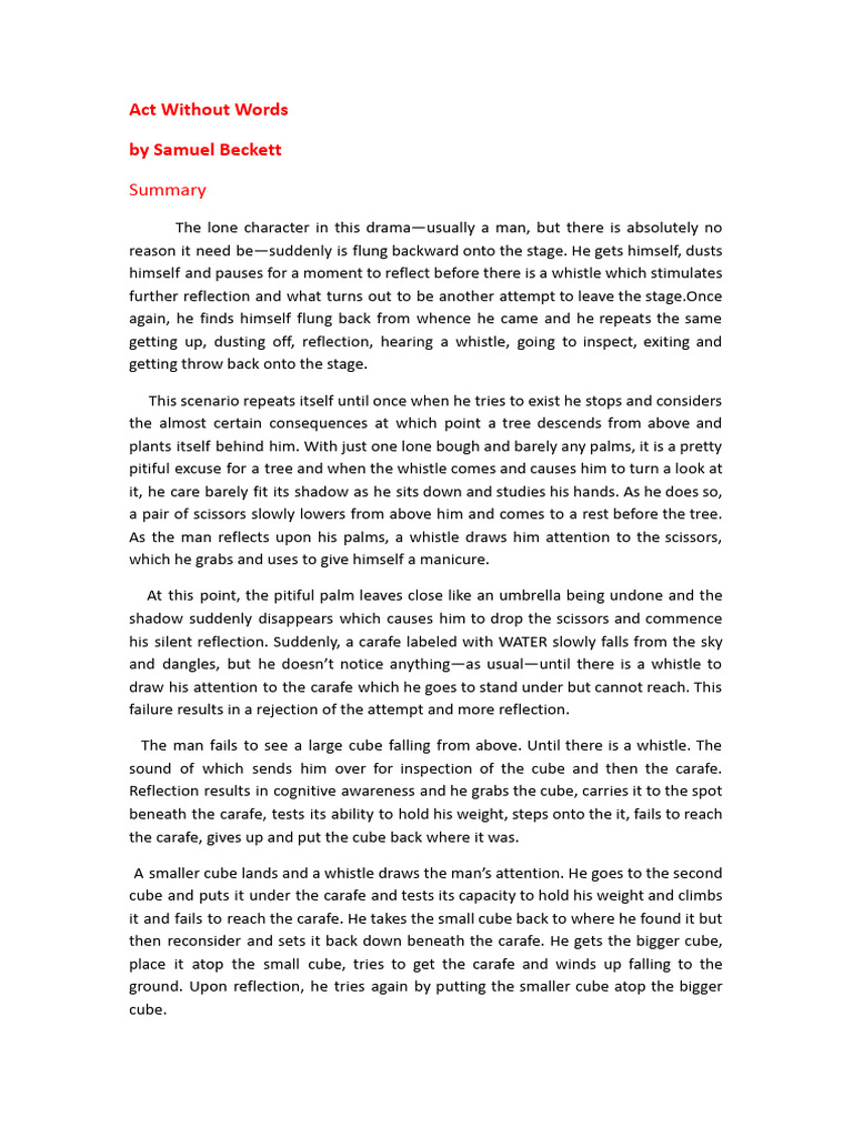 Beckett's Silent Struggle in Act Without Words | PDF | Existence ...