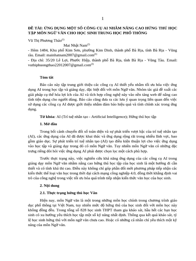 Thảo - Nam -Bao Cao Hoi Thao Khoa Hoc Final | PDF