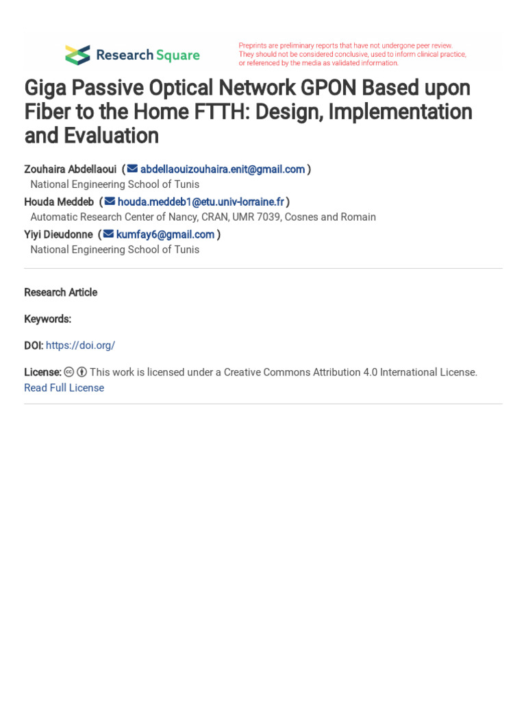 GPON-Based FTTH Network Design and Evaluation | PDF | Fiber To The X ...