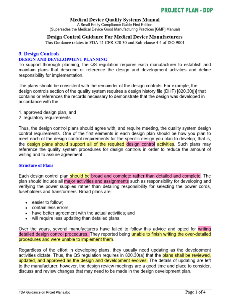 FDA Design Control Planning Guide | PDF | Quality Management System ...