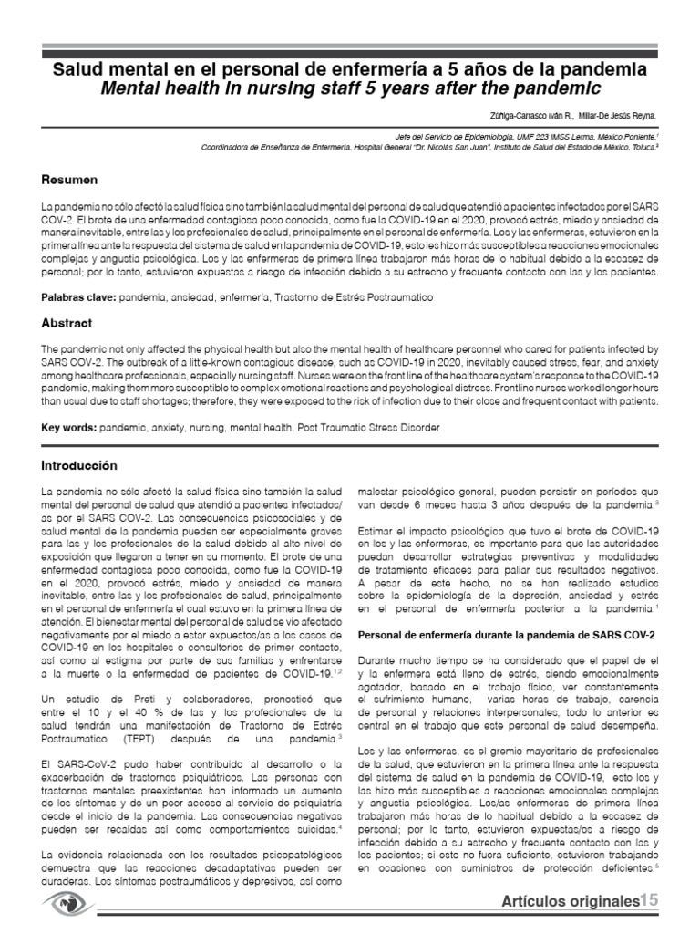 Salud Mental en El Personal de Enfermería A 5 Años de La Pandemia ...