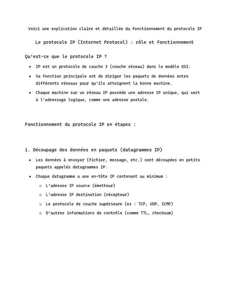 Fonctionnement du protocole IP expliqué | PDF | Protocoles Internet ...