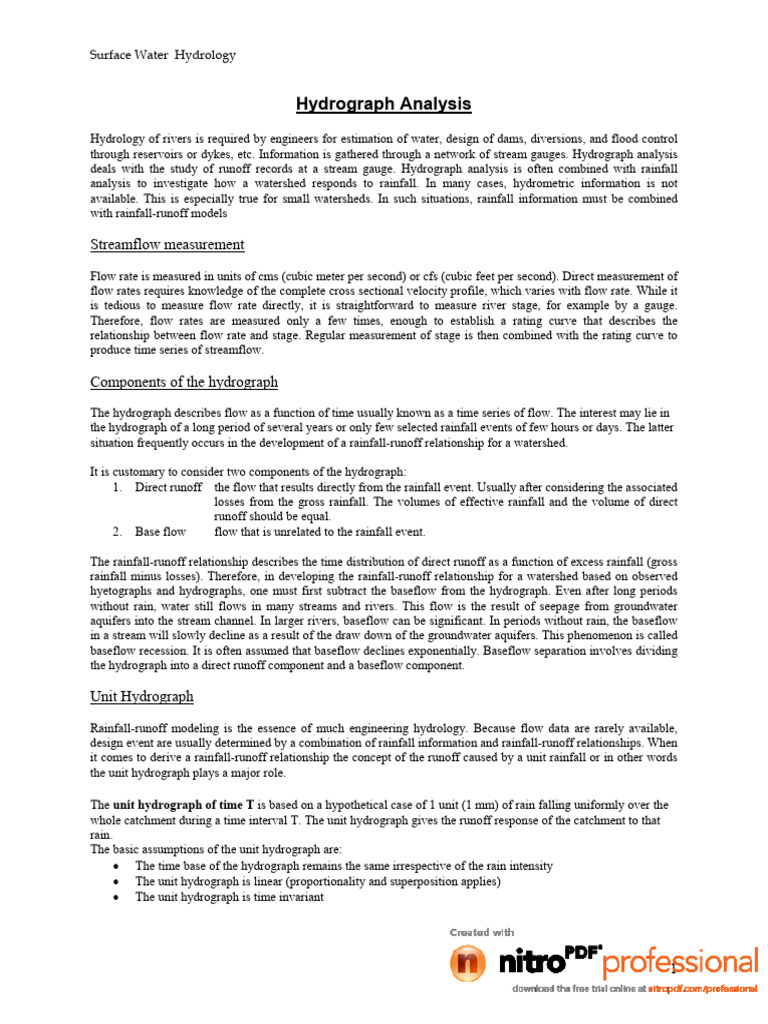 Hydrograph Analysis and Modeling Techniques | PDF | Discharge ...