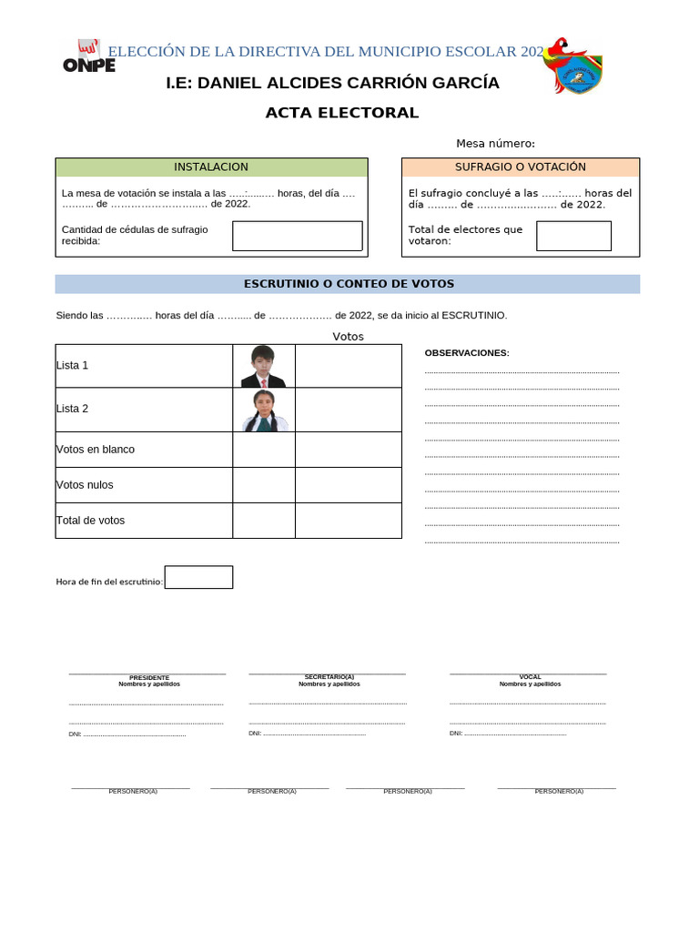 Acta Electoral Municipio Escolar 2023 | PDF | Votación | Formas de gobierno