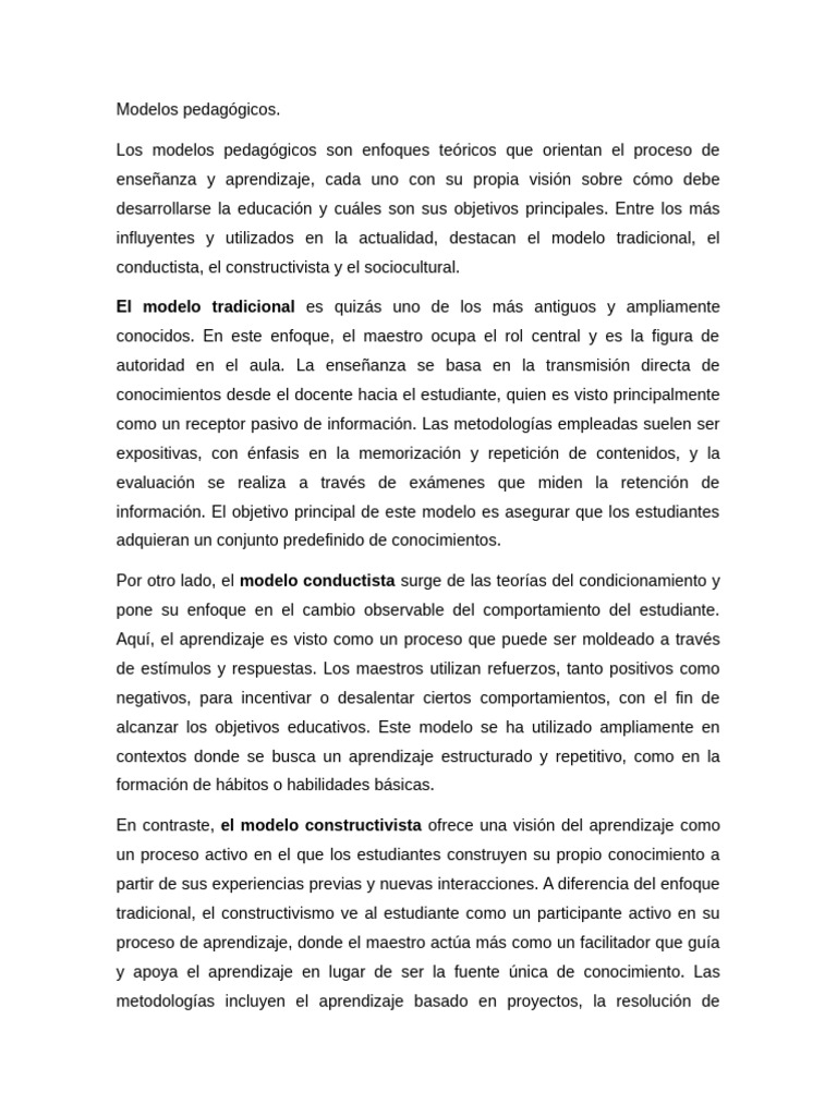 Modelos pedagógicos en educación moderna | PDF | Aprendizaje | Enseñando