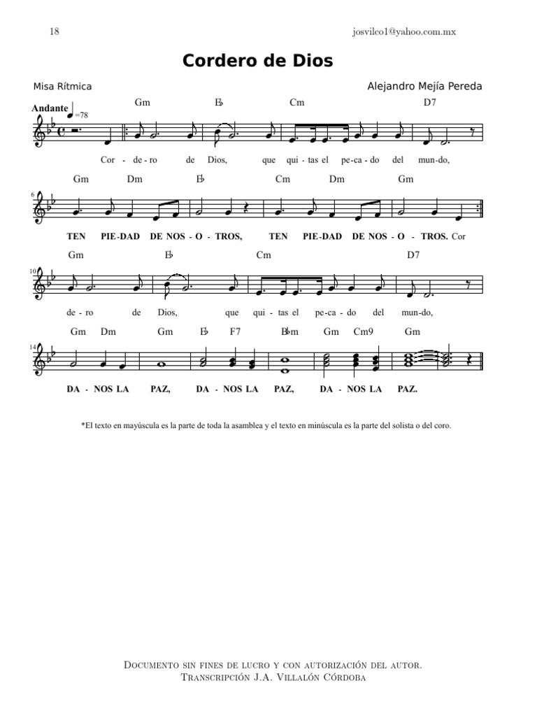 Partitura de Misa Rítmica: Cordero de Dios | PDF