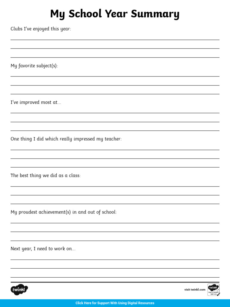 Digital My School Year Summary Activity Sheet | PDF