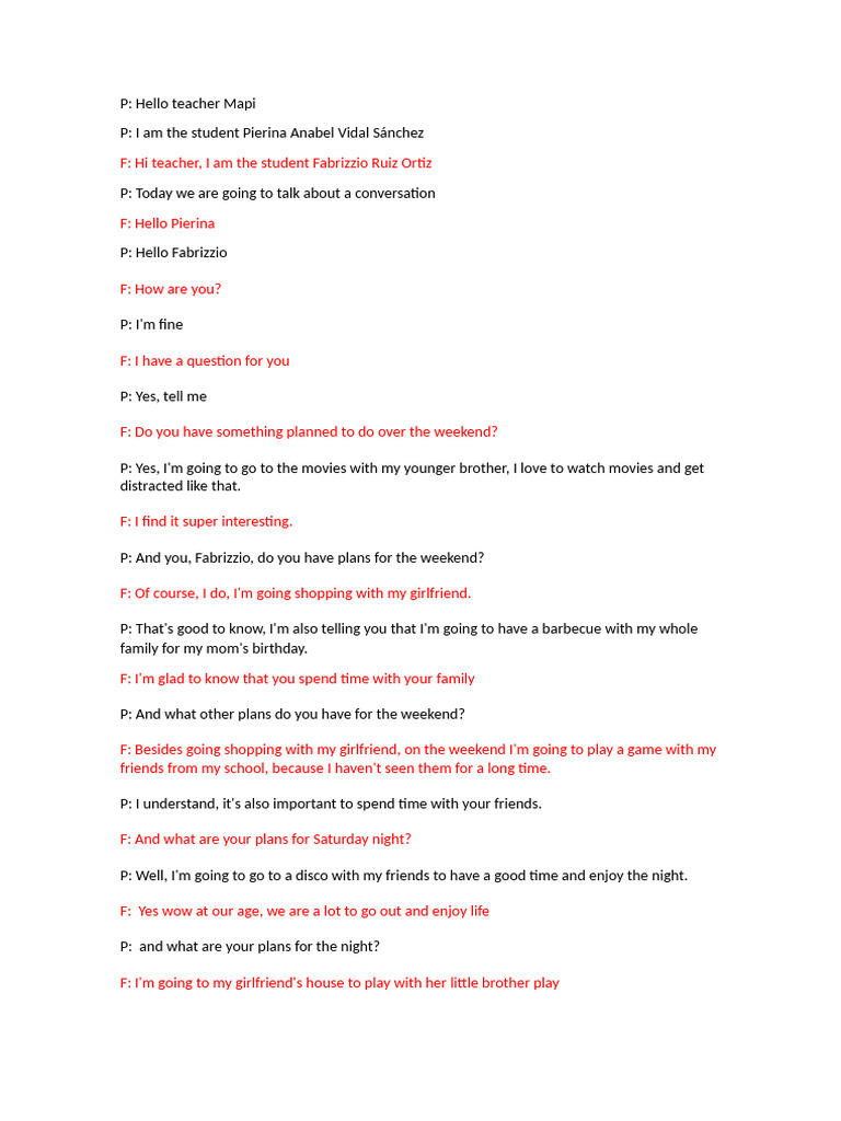 Weekend Plans Conversation Script | PDF