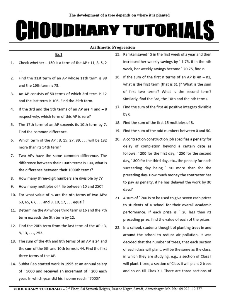 Arithmetic Progression Exercises and Solutions | PDF | Arithmetic ...