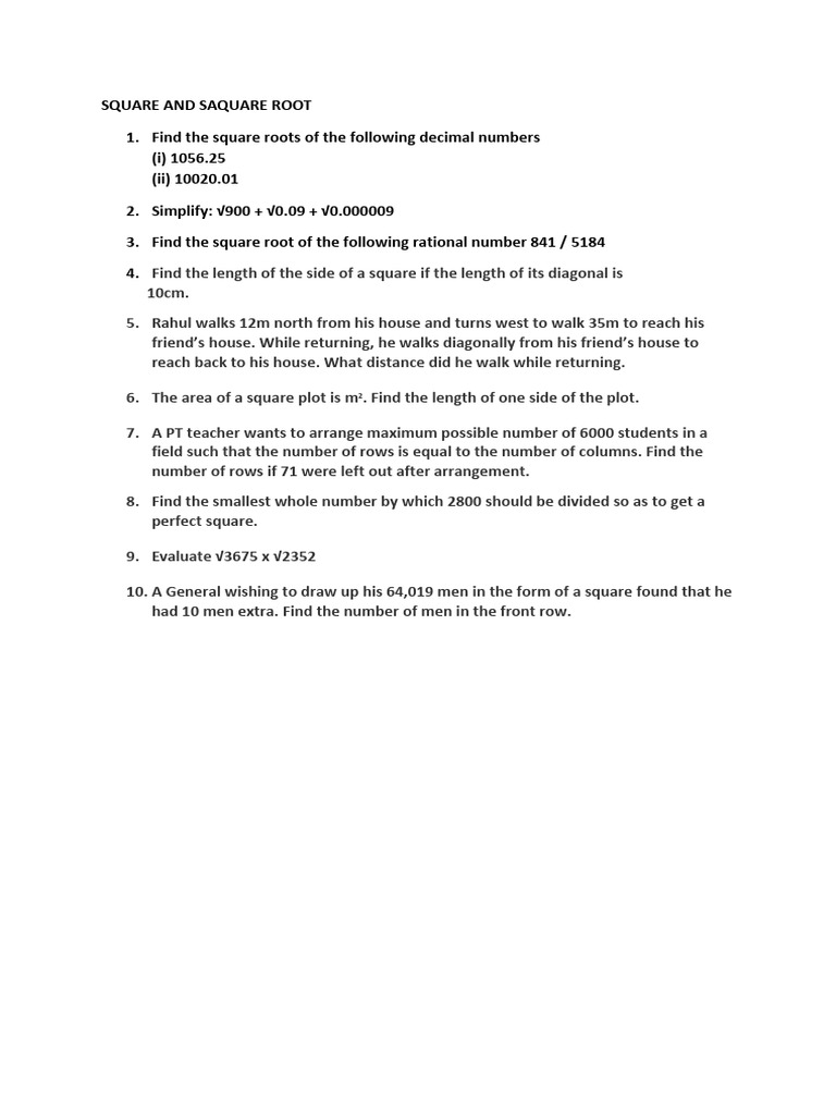 Square Roots and Related Problems | PDF