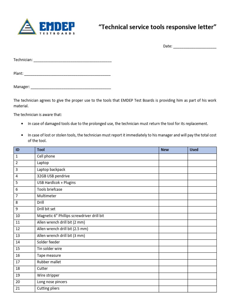 Technical Service Tools Agreement | PDF | Tools | Manufactured Goods