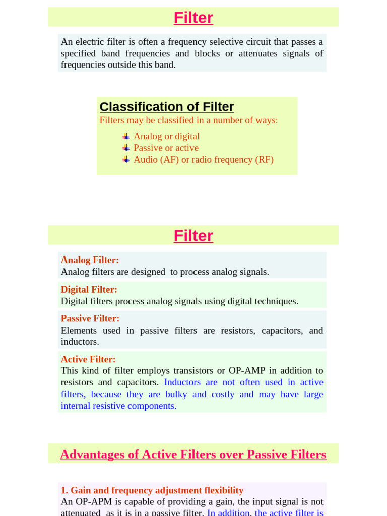 Filter Classification Overview | PDF | Electronic Filter | Passivity ...