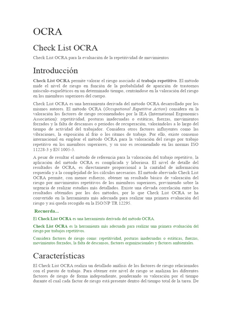 Cheklist Ocra | PDF | Fuerza | Mano