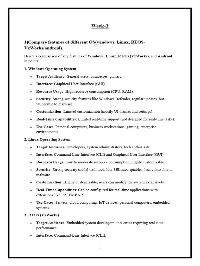 OS Comparison: Windows, Linux, RTOS, Android | PDF | Computer Data ...