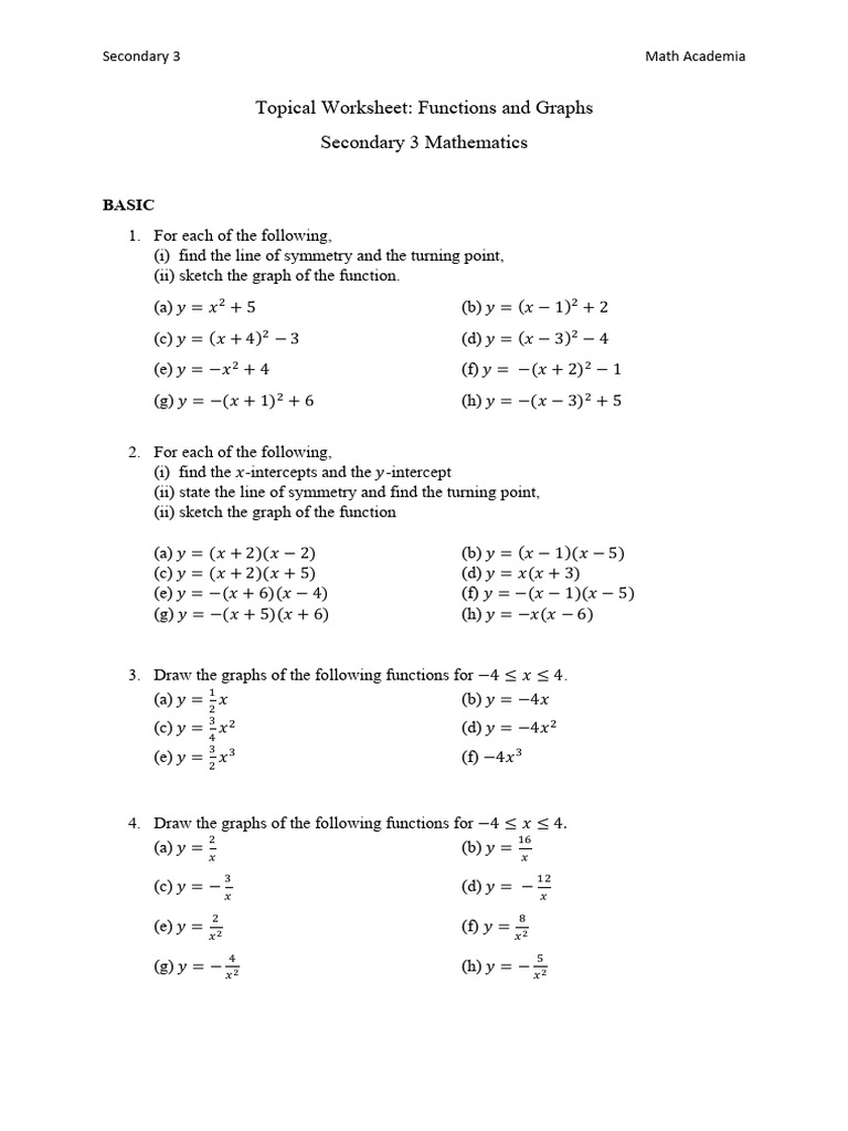 Functions and Graphs Worksheet | PDF | Function (Mathematics ...