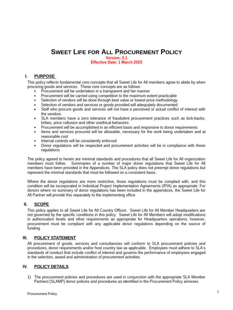 Procurement - Policy - SWEET LIFE FOR ALL - BY - ESAYAS - ASELE | PDF ...
