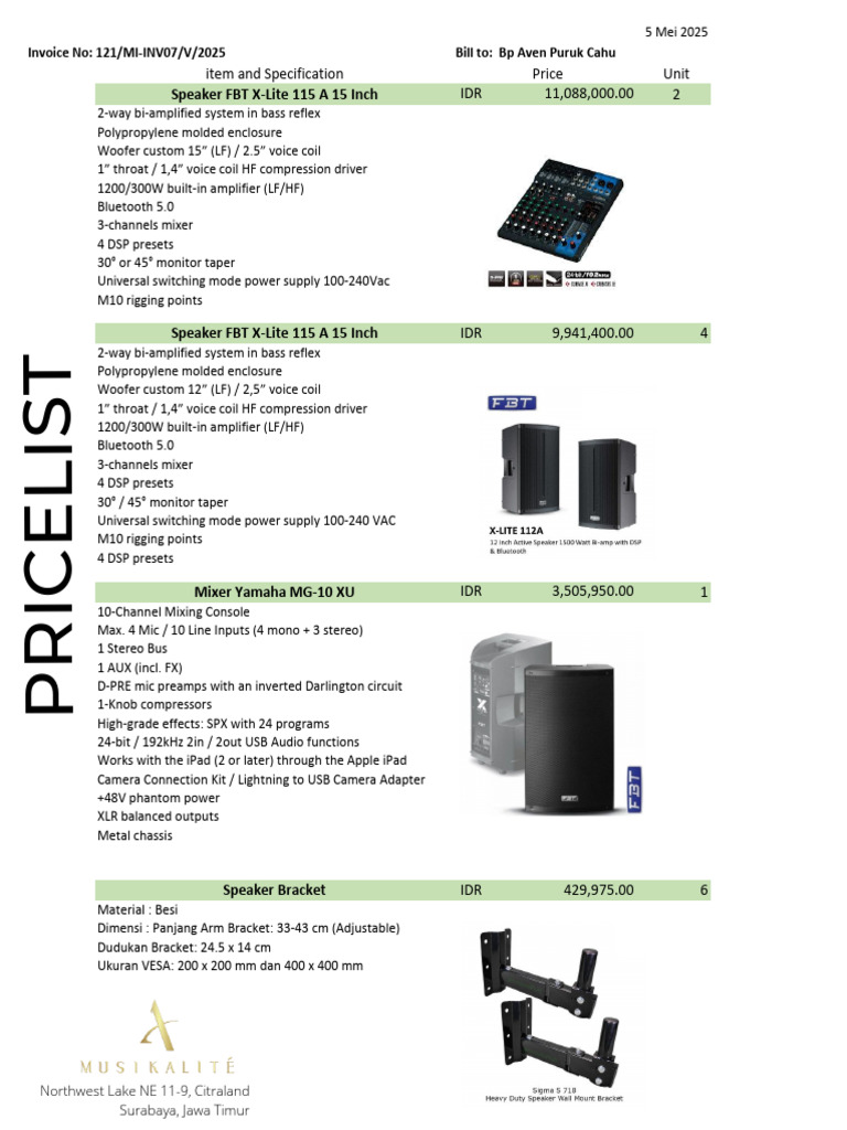Invoice for Audio Equipment Purchase | PDF | Sound Technology | Audio ...