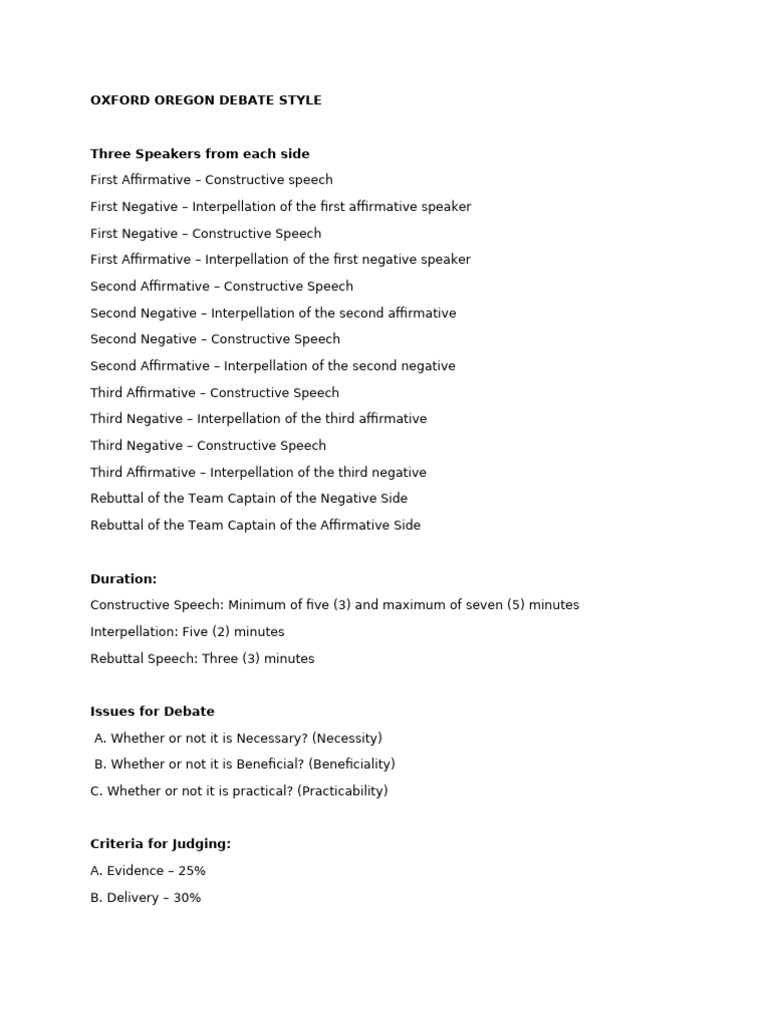 Debate Style Oxford Oregon | PDF