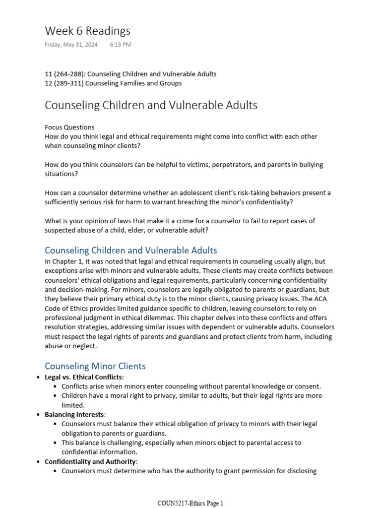 Ethical and Legal Issues in Counseling Minors | PDF | Substance Abuse ...
