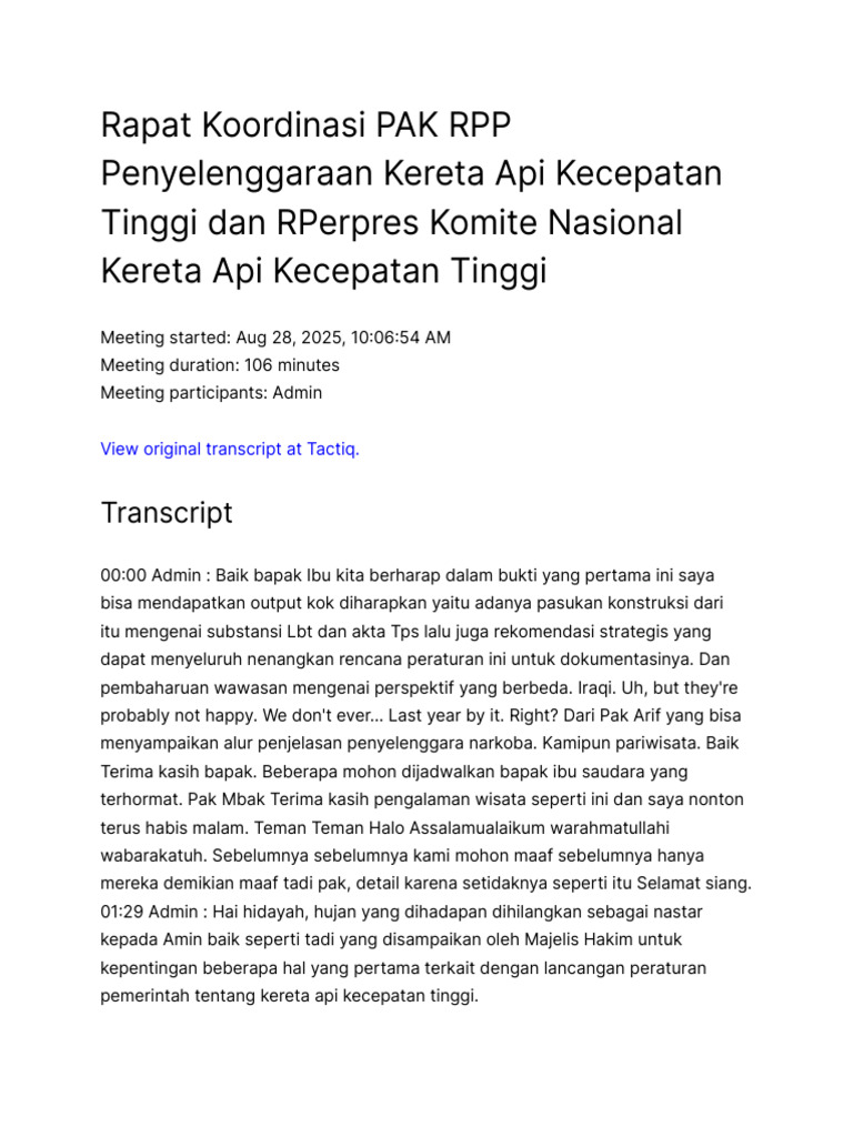 Rapat Koordinasi PAK RPP Penyelenggaraan Kereta API Kecepatan Tinggi ...