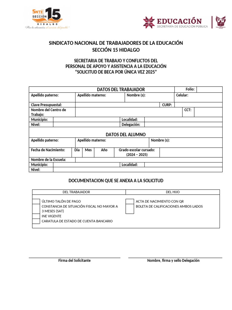 Solicitud de Beca 2025 para Trabajadores | PDF