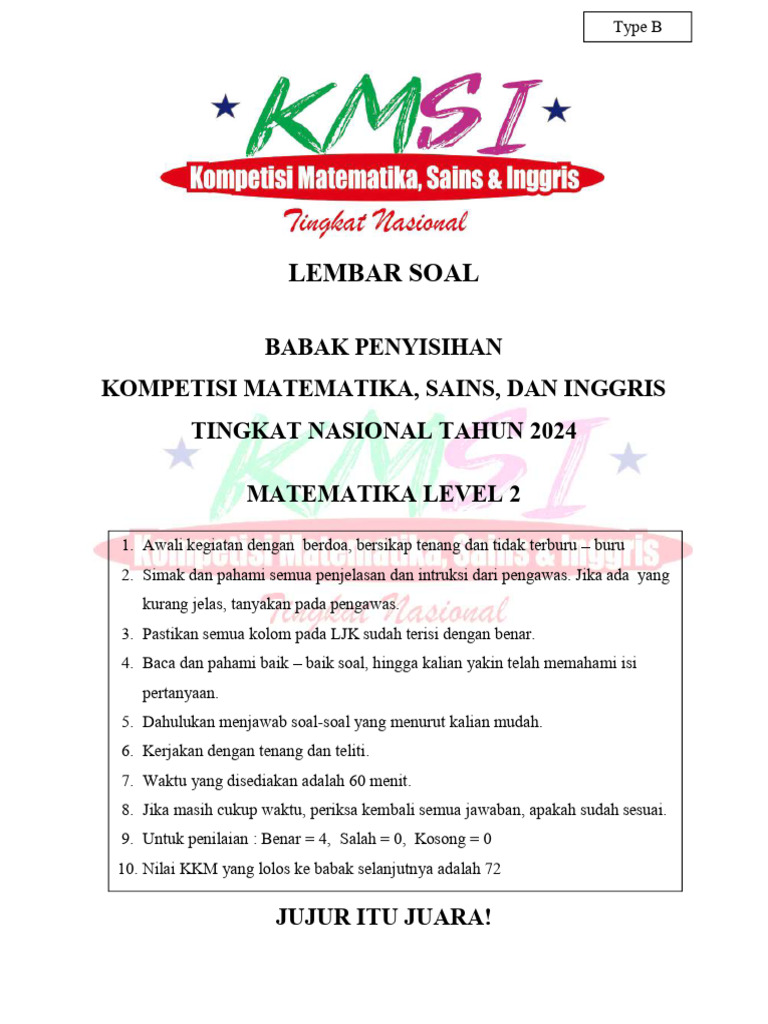 Soal KMSI Matematika Level 2 2024 | PDF