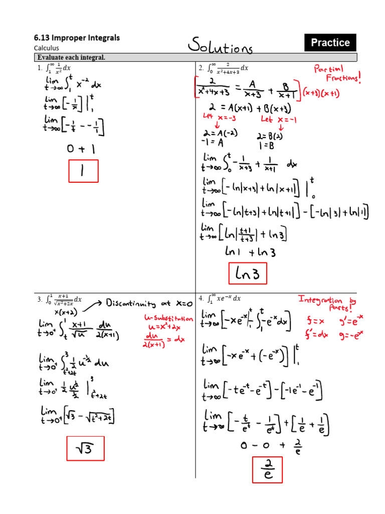 Improper Integrals Practice Problems | PDF