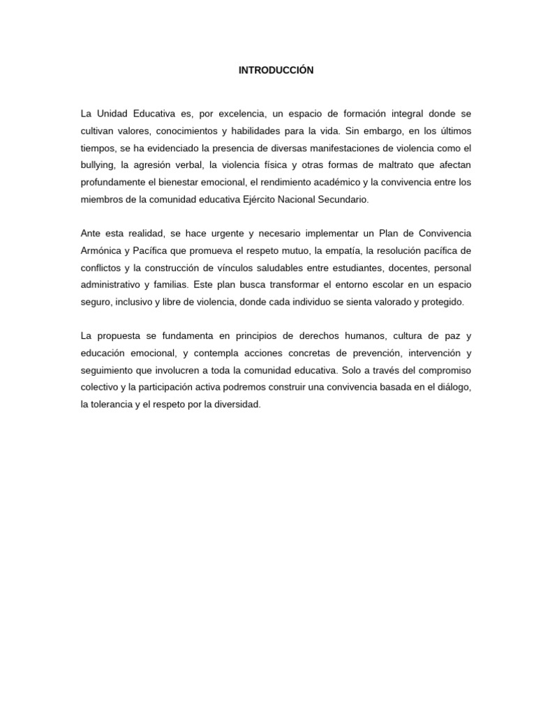 Plan de Convivencia Pacífica Escolar | PDF | Violencia | Abuso infantil