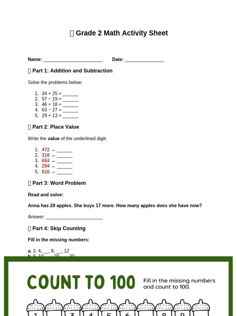 Grade-2, Working Sheet | PDF