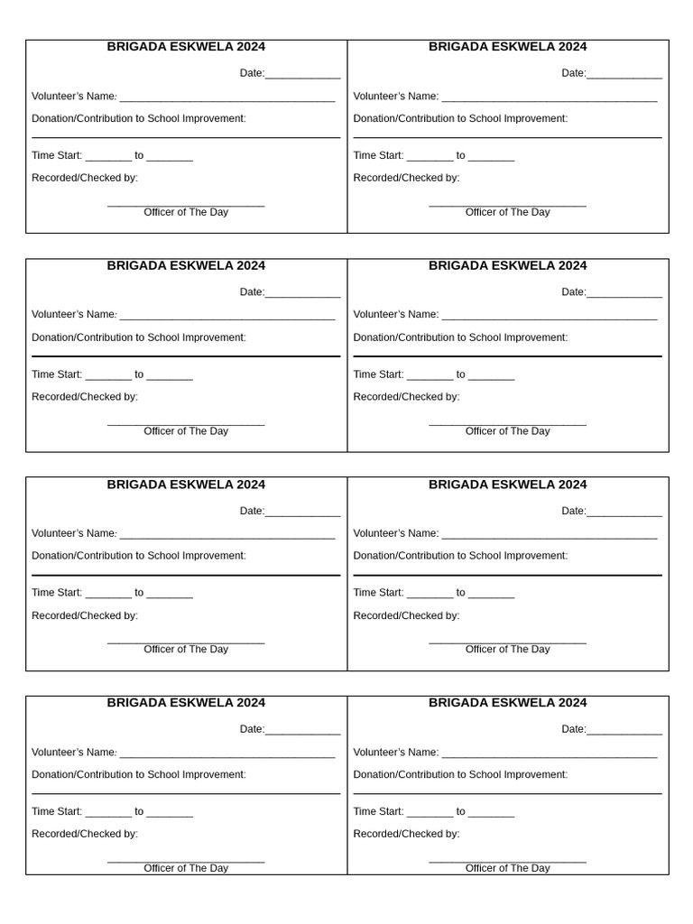 Brigada Eskwela 2024 Volunteer Form | PDF