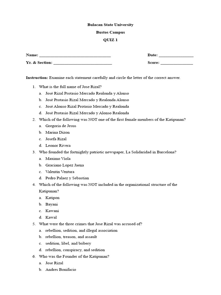 Bulacan State University Quiz 1 | PDF | Spanish East Indies | Philippines