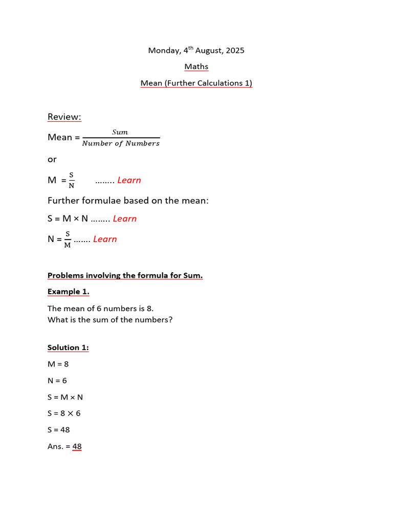 Calculating Means and Missing Values | PDF | Mathematics