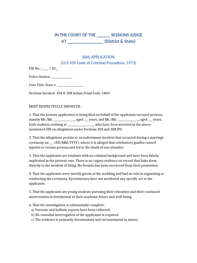 Bail Application for Students in IPC Case | PDF | Bail | Crime & Violence