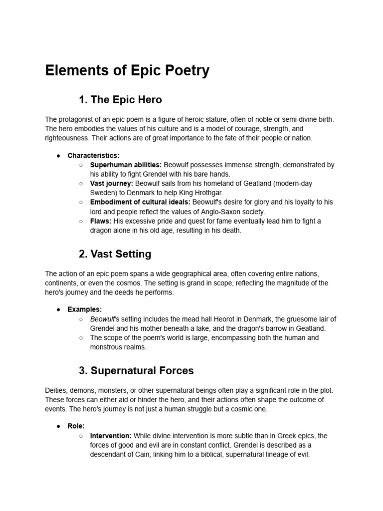 Key Elements of Epic Poetry | PDF | Beowulf | Epic Poetry