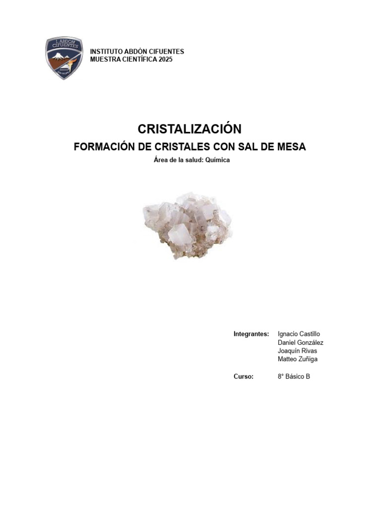 Cristalización 8°B Ignacio Castillo, Daniel GonzÃ¡lez, JoaquÃ - N Rivas ...