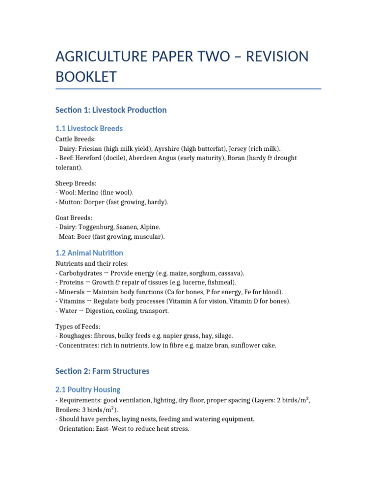 Agriculture Paper 2 Revision Notes | PDF